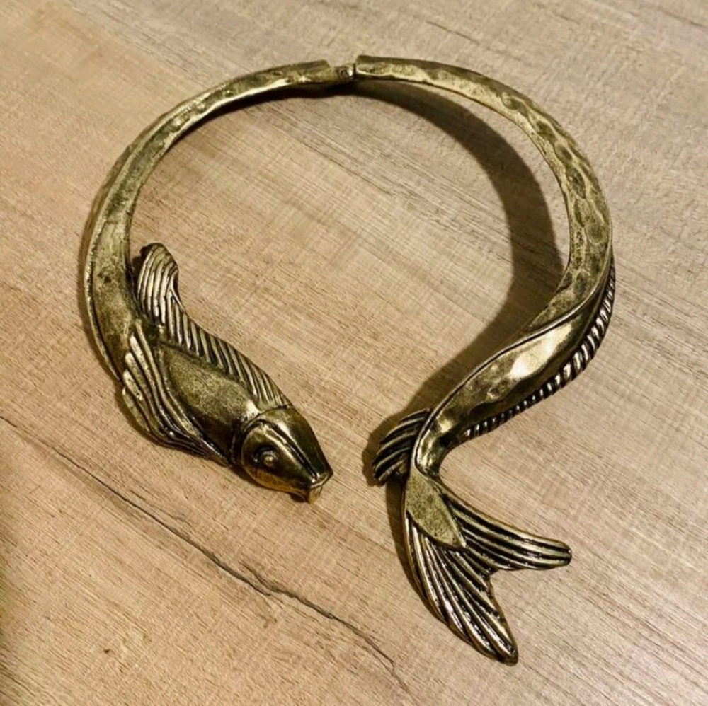 Vintage Metal Koi Fish Necklace Collar Choker